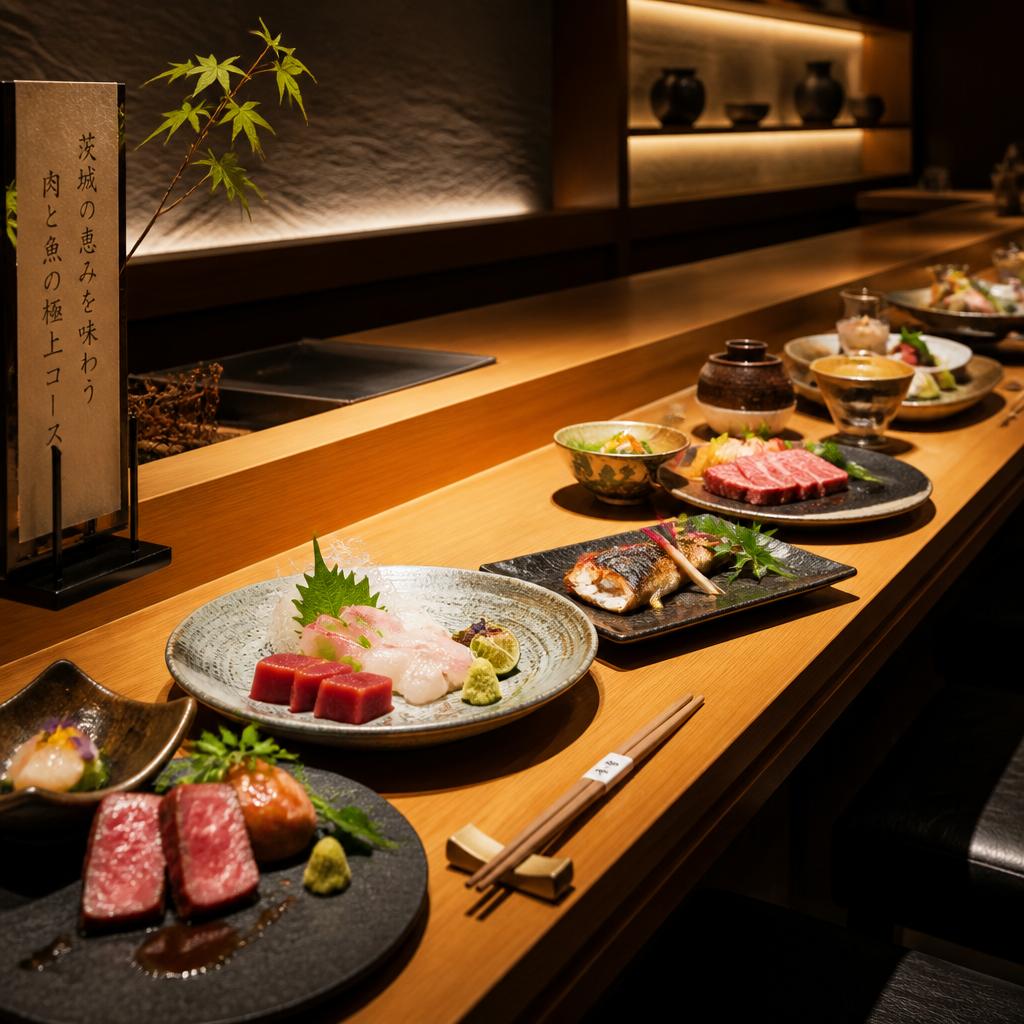 特別な日にぴったり！カウンター席で楽しむ茨城の肉と魚の極上コース